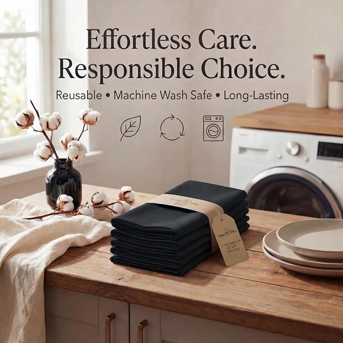 Urban Villa Cloth Napkins Cotton 20x20 (Set of 12) Black - Image 7
