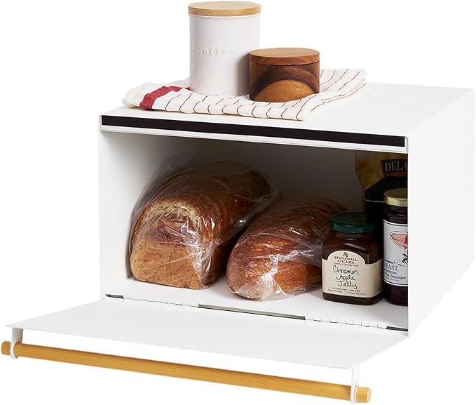 YAMAZAKI Home Modern Bread Box – Steel + Wood Countertop Bread Storage Container, Large White Bread Box for Kitchen Countertop, Space-Saving Bread Keeper, Easy Access Lid | Large bread box for kitchen countertops. Features an easy-access lid to keep br... by Unknown