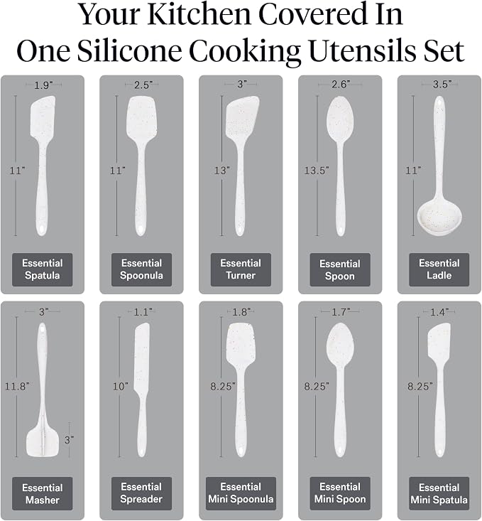 GIR: Get It Right 10-Piece Silicone Essentials Kitchen utensils set - Ladle, Spatula, Flip, Spoon & Spoonula - Non toxic cooking utensils for Nonstick Cookware, Cooking and Baking - Confetti - Image 3