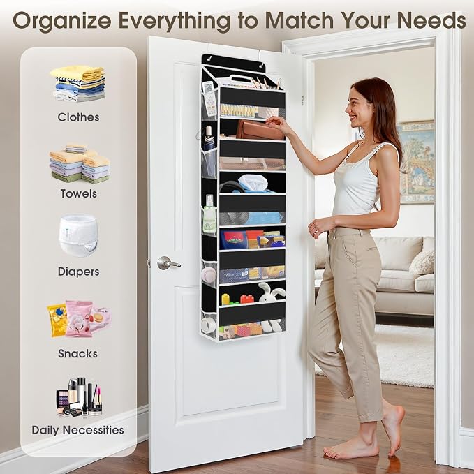 1Pack Over The Door Organizer Large Capacity Hanging Storage Room Organizer | 40 lb Capacity, Ultra-Sturdy, Foldable, Mesh Design with Clear Window, Space-Saving Organizer for Pantry, Nursery & Closet - Image 6