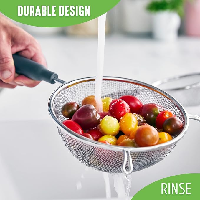 GreenLife Cooking Tools and Utensils, 4 Piece Extra Fine Stainless Steel Mesh Strainer Kitchen Set, Stay Cool Handles, Dishwasher Safe, BPA-Free, Grey - Image 6