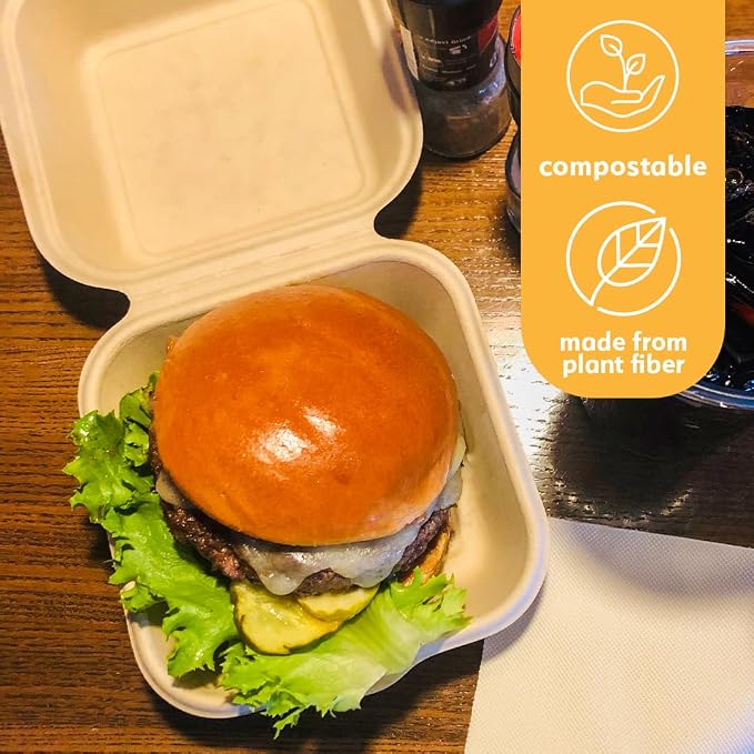 100% Compostable Disposable Food Containers with Lids [6”X6” 50 Pack] Eco-Friendly Take-Out TO-GO Containers, Heavy-Duty, Biodegradable, Unbleached by Earth's Natural Alternative - Image 4