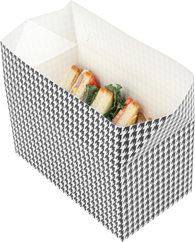 Restaurantware Bio Tek 80 Ounce To Go Boxes 400 Rectangle Take Out Food Containers - Fast Top Closure Disposable Black Houndstooth Paper Carry Out Containers For Burgers Or Fried Chicken - Image 8