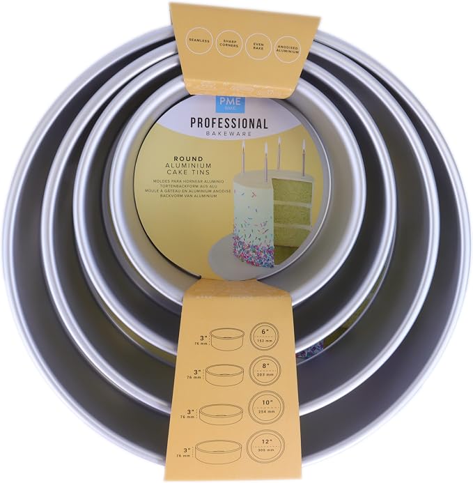 PME Round Cake Pans 6, 8, 10, 12-Inch x 3-Inch Deep, Set of 4 (RNDB6810123), Silver by PME