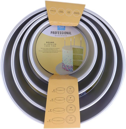 PME Round Cake Pans 6, 8, 10, 12-Inch x 3-Inch Deep, Set of 4 (RNDB6810123), Silver by PME