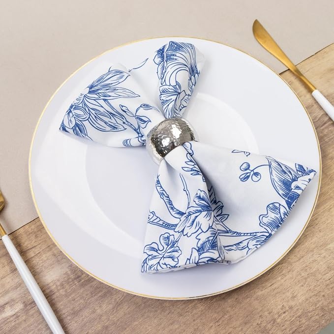 Efavormart Premium 5-Pack French Toile Cloth Napkins – 17"x17" Blue and White Reusable Polyester Table Napkins in Floral Design for Events & Dining - Image 3