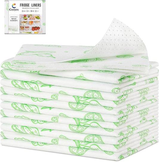Cooyes Refrigerator Drawe Liners Super Absorbent Fridge Bin Mats Keep Produce Fresh Longer Air Circulating Non-Slip Washable Non-Adhesive (12 Pack 12" x 24" Green Veggie) by Cooyes