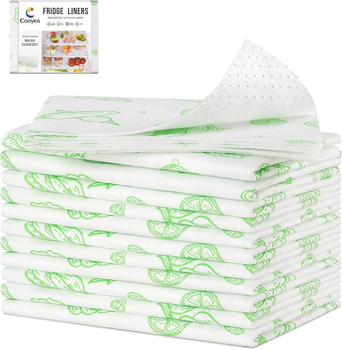 Cooyes 12 Pack Refrigerator Shelf Liners for French Door Fridge, 17.7" × 36" Extra Large, Non-Slip Fridge Mats Machine Washable, Refrigerator Drawer Liner for Glass Shelves Kitchen Cabinet by Cooyes