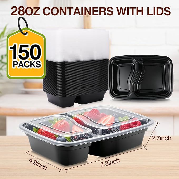 150 Pack (300 Pcs) 28oz Meal Prep Containers with Lids, Single Compartment Reusable Food Containers, BPA Free & Leakproof, Microwave Freezer Dishwasher Safe, Bento Box for Lunch Takeout Freezer - Image 2