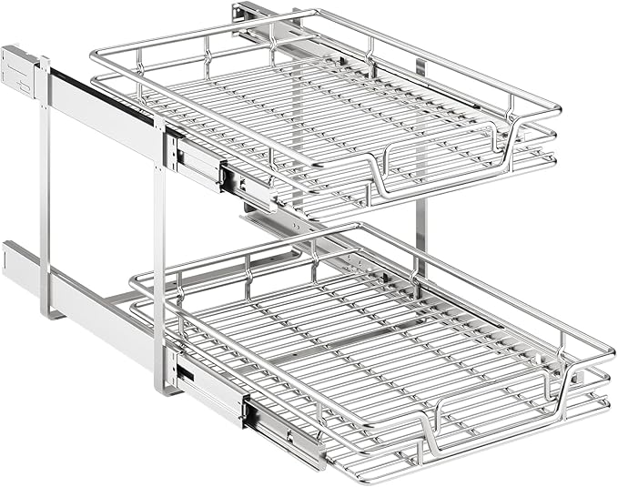 2-Tier Kitchen Cabinet Pull Out Shelf and Drawer Organizer Slide Out Pantry Storaqe Basket in Multiple Sizes (19" W x 21" D) by Unknown