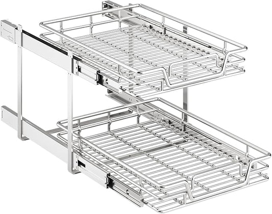 2-Tier Kitchen Cabinet Pull Out Shelf and Drawer Organizer Slide Out Pantry Storaqe Basket in Multiple Sizes (19" W x 21" D) by Unknown
