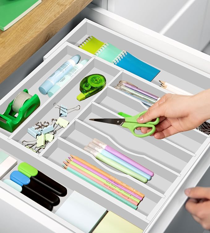 ROYAL CRAFT WOOD Luxury Bamboo Kitchen Drawer Organizer - Silverware Organizer - Utensil Holder and Cutlery Tray with Grooved Drawer Dividers for Flatware and Kitchen Utensils (9 Slot, White) - Image 6