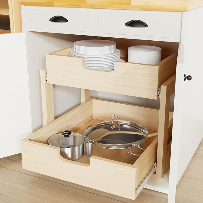 Pull Out Cabinet Organizer, 23''W×21''D×16''H Soft Close Slide Out Wooden Pull out Drawers, Double Tier Slide out Wood Cabinet Organizer, for Base Cabinet Organization in Kitchen, Pantry, Bathroom - Image 3