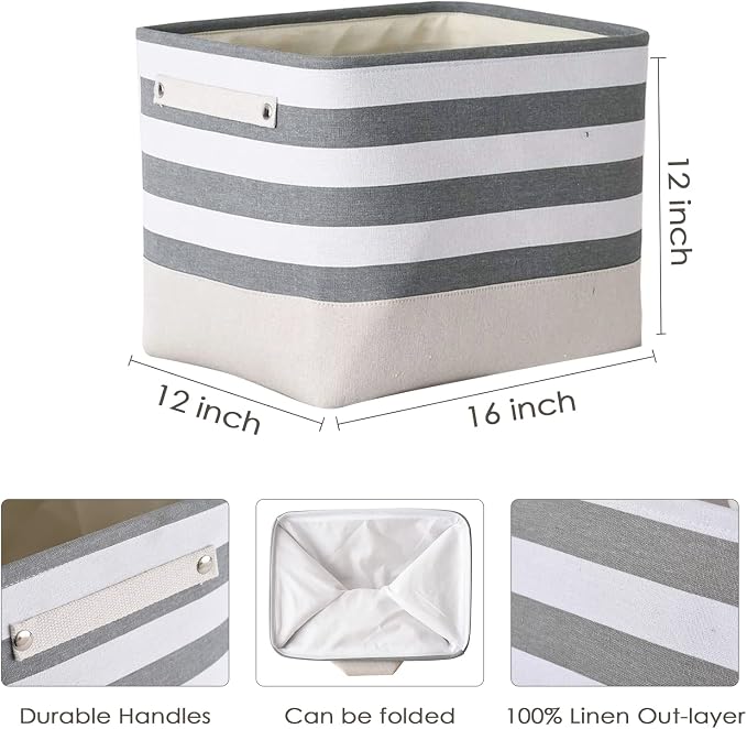 Extra Large Cube Storage Bins Baskets for Organizing, Sturdy Fabric Storage Basket Cube W/Handles, Decorative Foldable Storage Baskets for Shelves Closet Nursery Toy (3 Pack 16×12×12inch) - Image 6