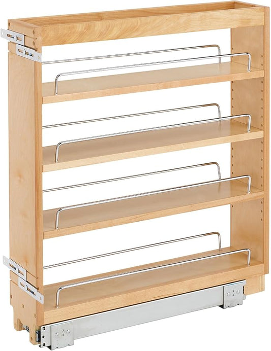Rev-A-Shelf Pullout Kitchen Cabinet Organizer, Min Cabinet Opening 5.5" W | 5" W Slide Out Pantry Spice or Utensil Storage Rack with Adjustable Shelves for Base Cabinet Organization, 448-BC-5C by Rev-A-Shelf