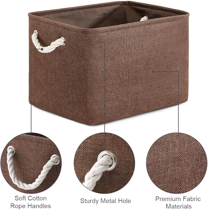 Organization and Storage Basket for Shelves - 3 Pack 16x12x12 inch Fabric Storage Cubes, Cube Storage Bin for Organizing Closet Cloth Organizer Gift Toy (White & Brown) - Image 6