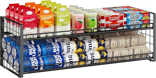 Sbanmao Extra-Long 2-Tier Stackable Can Organizer for Pantry | Sturdy Can Holder for Canned Food Storage, Holds Up to 64 Cans for Kitchen Cabinet & Pantry Organization, Black by shengbaomaoyi
