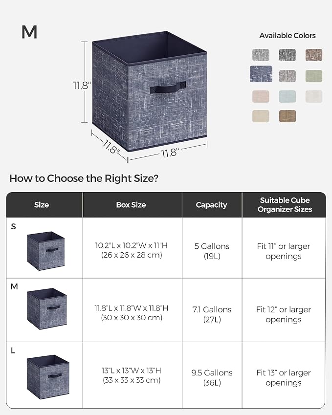 SONGMICS Storage Cubes, 11.8-Inch Non-Woven Fabric Bins with Double Handles, Set of 6, Closet Organizers for Shelves, Foldable, for Clothes, Misty Blue UROB030I01 - Image 4
