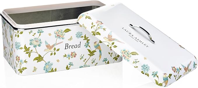 Laura Ashley Elveden White Large Bread Box for Kitchen Countertop,Breadbox | Durable Bread Storage Container, Food Grade Metal Bread Bin, Removable Lid, Keep Bread Fresh, Rust Resistant, Easy to Clean by Unknown