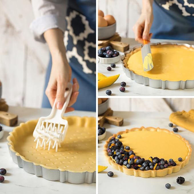 Decora 0075053 Non-Stick Steel Round Design Tart Pan 11.81" Diameter x 1.18" High with Loose Removable Bottom, for Easy Demolding, Professional Design Registered, Patented - Image 3