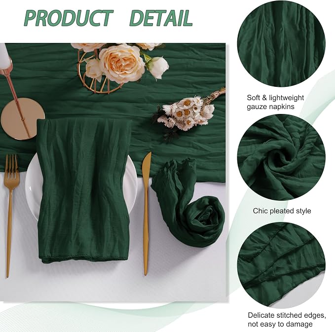 LZY 120 Pack Gauze Cheesecloth Napkins 20x20 Inch Dinner Cloth Napkins, Soft Boho Table Napkins Rustic Wrinkled Cheese Cloth Napkins Bulk for Wedding Party Baby Shower Event Decor (Emerald Green) - Image 4