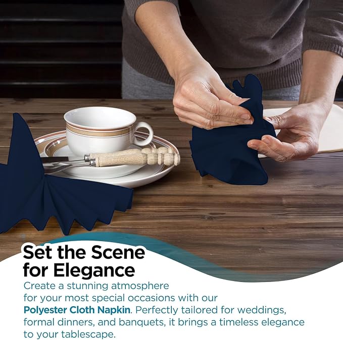 50 pcs Navy Blue 17"x17" Polyester Cloth Napkins | Premium, soft, & durable square linen napkins, perfect for weddings, dining, restaurants, & parties. Washable. - Image 5