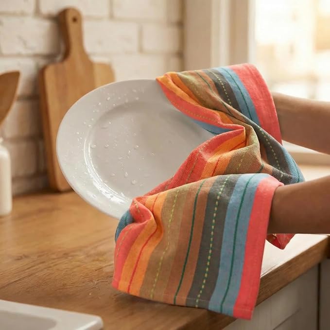 Urban Villa Kitchen Towels Cotton Dish Towels 20”x30” (Set of 6) Red Multi - Image 7