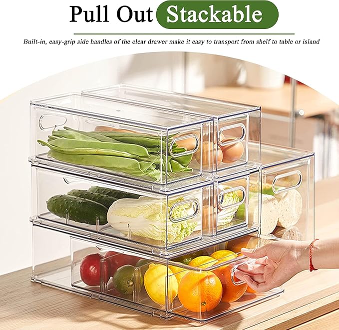 bealy 3 Pack Fridge Organizer and Storage,Clear Storge Bins with Pull-out Drawer, Fridge Drawers Clear Stackable Storage Drawer Containers for Freezer, Refrigerator, Pantry, Kitchen - Image 2
