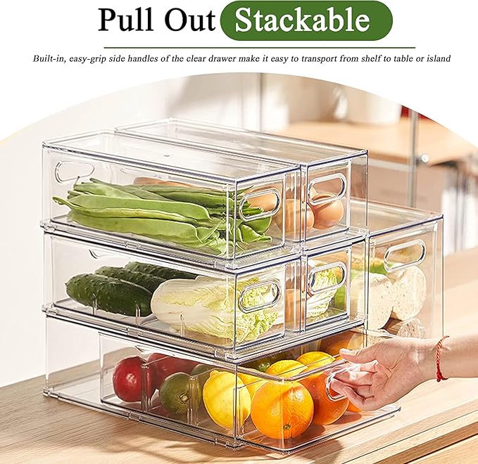 bealy 3 Pack Fridge Organizer and Storage,Clear Storge Bins with Pull-out Drawer, Fridge Drawers Clear Stackable Storage Drawer Containers for Freezer, Refrigerator, Pantry, Kitchen - Image 2