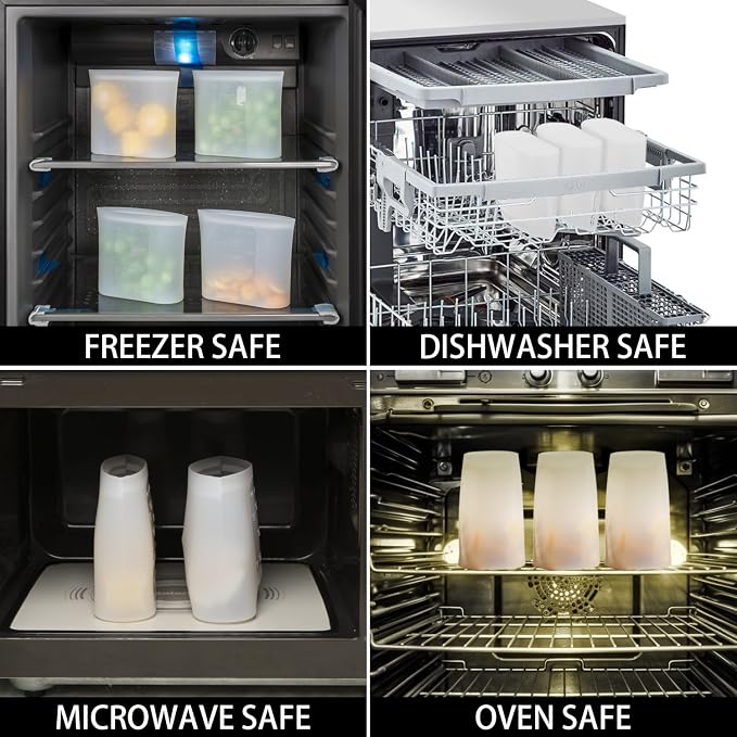 Reusable Snack Bags, 4 Pack, Stand Up 100% Silicone Reusable Storage Bag, Ziplock Silicone Food Storage Containers Snack Size, Freezer Microwave Oven Dishwasher Safe, Translucent, 16oz - Image 7