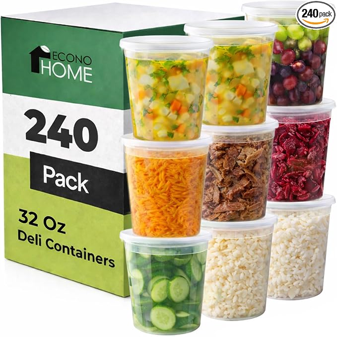 EconoHome Clear Deli Containers with Lids - 240-Pack, 32oz Plastic Containers with Lids for Food Storage, Meal Prep, Leftover, Restaurant Business, Takeout - Fridge, Microwave & Freezer-Safe by EconoHome