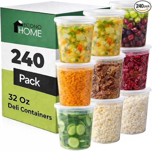 EconoHome Clear Deli Containers with Lids - 240-Pack, 32oz Plastic Containers with Lids for Food Storage, Meal Prep, Leftover, Restaurant Business, Takeout - Fridge, Microwave & Freezer-Safe by EconoHome