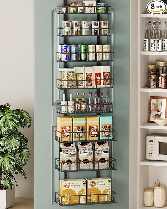 Bunoxea Black 8-Tier Over The Door Pantry Organizer, Pantry Organization And Storage, Metal Hanging Spice Rack Shelves Door, Home & Kitchen Essentials, Laundry Room Bathroom Organization by Bunoxea