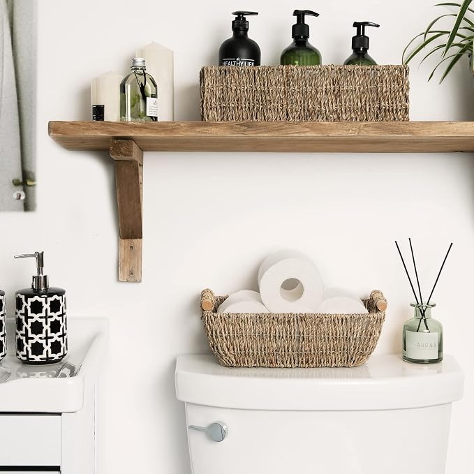StorageWorks Set of 4 Storage Baskets, Rectangular Wicker Baskets with Built-in Handles - Image 5