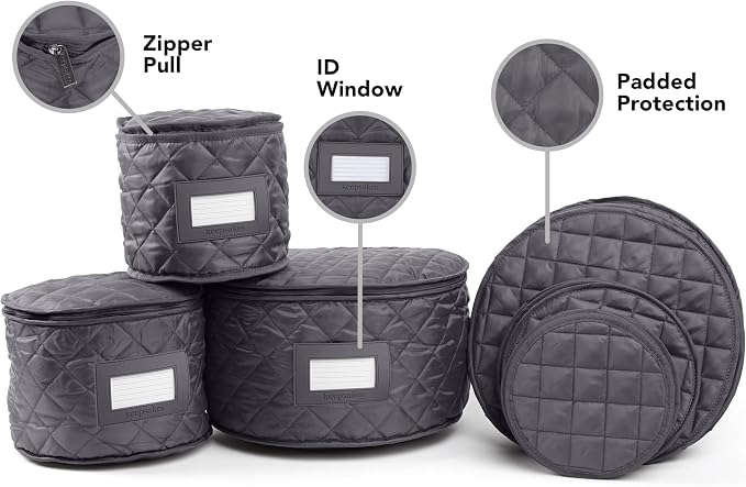 Covermates Keepsakes Dish Storage Set – Padded China & Dinnerware Storage Cases with Dividers, Cup & Stemware Storage, Quilted Polyester Protection, ID Window, Slate - Image 5