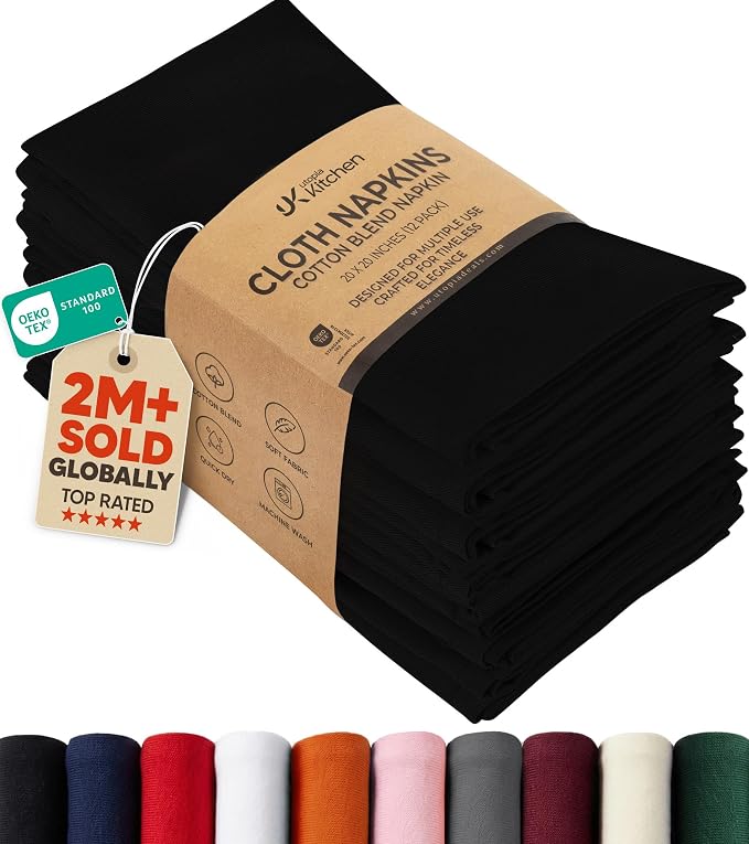 Utopia Kitchen Cotton Blend Black Cloth Napkins [12 Pack, 20x20 Inch] | Absorbent Washable and Reusable for Dinner, Restaurant, Lunch, Wedding and Hotel by UTOPIAKITCHEN