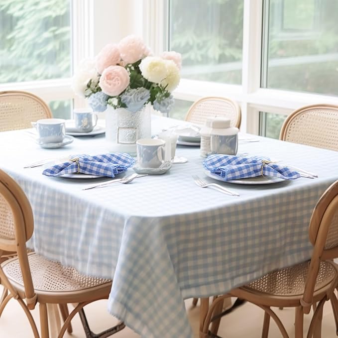 SmoothNovelty 24 Pack Buffalo Plaid Cloth Napkins 18x18 Inch Checkered Cloth Napkins Scalloped Soft Cotton Table Mat Washable Reusable for Dinner Wedding Holiday Birthday Parties (Classic,Sky Blue) - Image 5