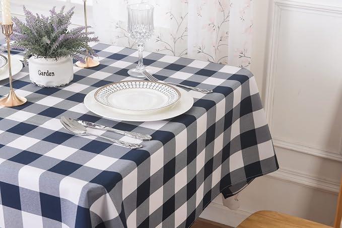 Cupuamon 2 Pack Waterproof Polyester Fabic Rectangle Checkered Tablecloth，60x120 Outdoor Table Cloth，Oil Stain Prevention Table Cloth for Pinics and Parties（Navy and White） - Image 8
