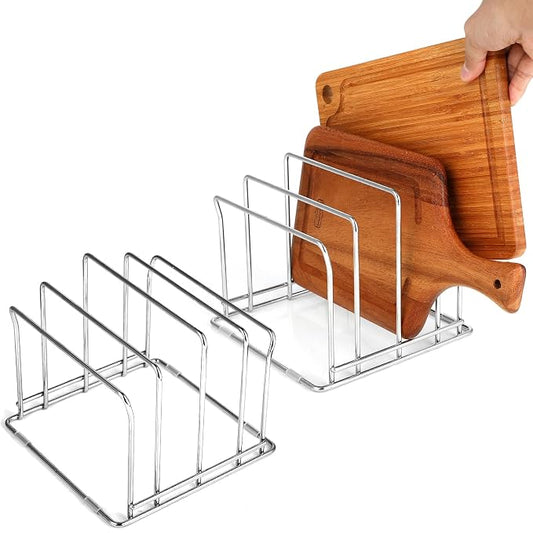 Cutting Board Organizer, 4-Slot Stainless Steel Divid Tray Organizer Rack for Chopping Board, Pots Lids, Plates, Baking Cookie Sheet Rack Organizer for Kitchen Cabinet, Pantry, 2 Pack by Homneat