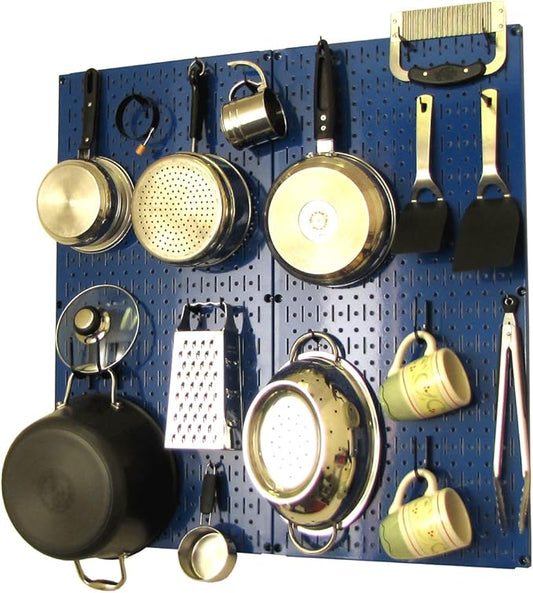 Wall Control Kitchen Pegboard Organizer Pots and Pans Storage Rack Organization Kit with Blue Pegboard and Black Accessories by Wall+Control