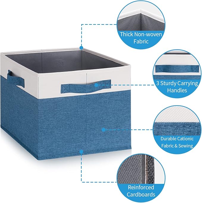 GhvyenntteS 6 Pack Fabric Storage Bins, 15x11x9.6 inch Closet Storage Bins for Shelves with 3 Handles, Foldable Storage Baskets for Shelves, Sturdy Closet Organizers and Storage Boxes, Blue - Image 4