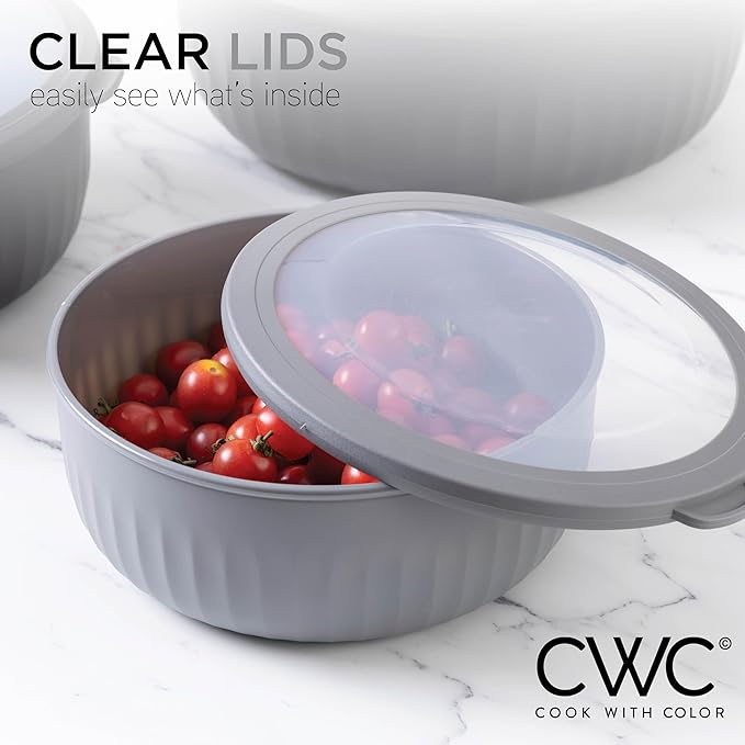 COOK WITH COLOR Prep Bowls with Lids- Wide and Deep Nesting Plastic Small Mixing Bowl Set with Lids, 12 Piece Set - Wide Bowls, Black/White - Image 4