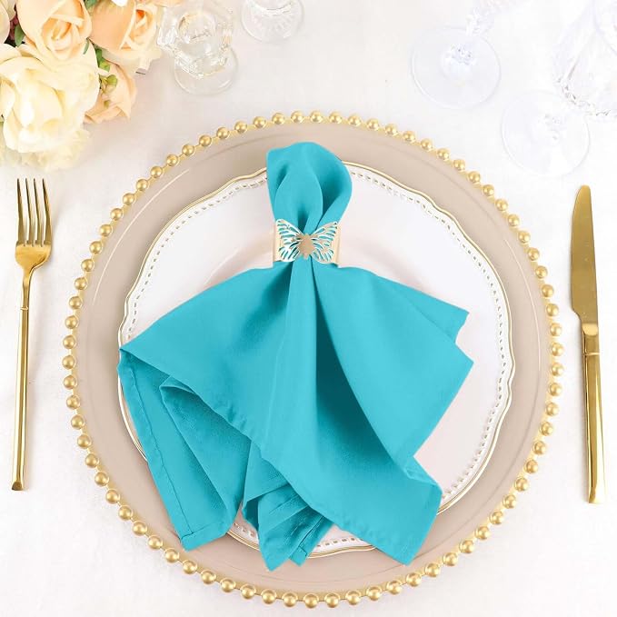 Efavormart Premium Cloth Napkins Set of 100, 17x17 Inch Turquoise Seamless Dinner Napkins, Washable Linen Table Napkin Cloth with Hemmed Edges for Weddings, Party and Banquet by efavormart