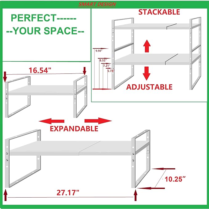 Jojocross Expandable Stackable Spice Rack Cabinet Shelf Organizer in Cabinets Shelves Kitchen Cupboard Organization Stack up Racks Pantry Countertop Storage Large/White 3 Packs - Image 3