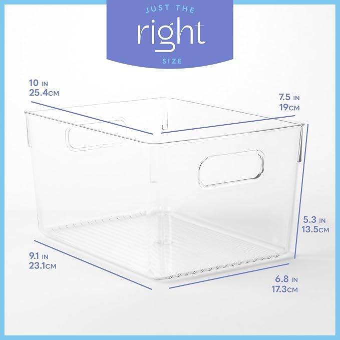 Plastic Food Storage 8 Pack Clear Container Bin with Handles for Organizing Kitchen, Pantry, Refrigerator, Freezer, Pantry, Cabinet, Closet, Bathroom. 10”x7.5”x5.3” - Image 3