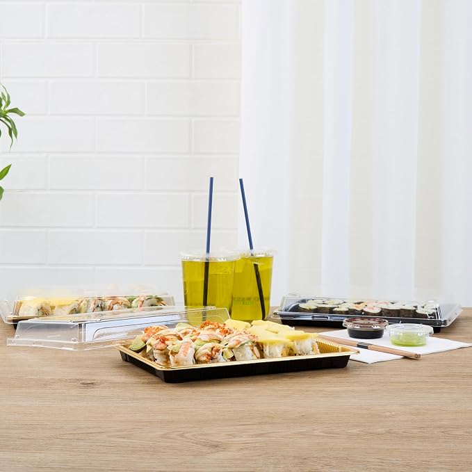 Restaurantware Plastic Sushi Trays 100 Pack of 10 x 7.2 x 1.77 Inch With Clear Lids Leak-Resistant Sushi Take Out Boxes Stackable Containers For Grab-And-Go - Image 8