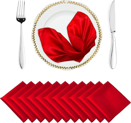 MDS® Pack of 25 Satin Napkins 12 x 12 Inch, Soft Silky Reusable Cloth Dinner Table Napkins for Wedding Décor, Reception, Birthday, Parties, Banquets, Catering, Restaurants & Hotel - Red by MDS