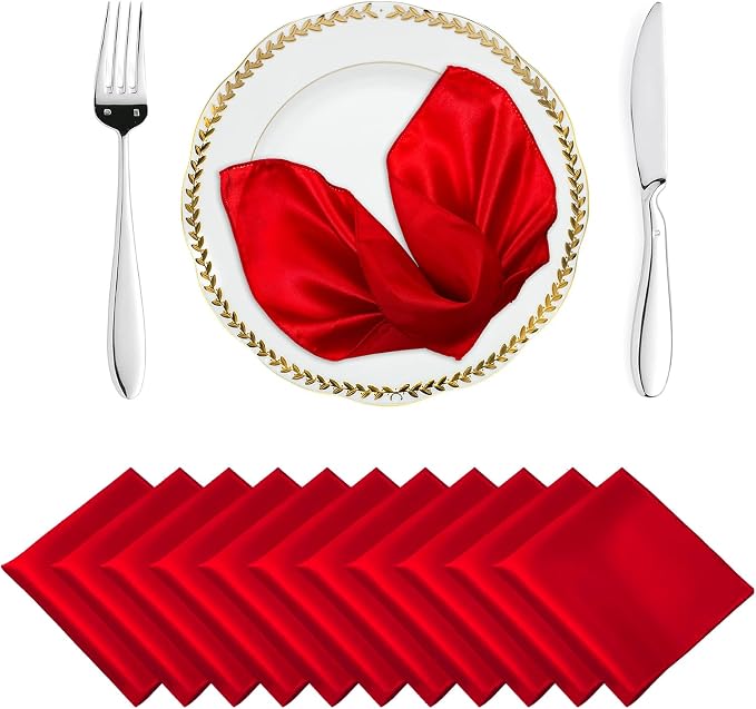 MDS® Pack of 150 Satin Napkins 12 x 12 Inch, Soft Silky Reusable Cloth Dinner Table Napkins for Wedding Décor, Reception, Birthday, Parties, Banquets, Catering, Restaurants & Hotel - Red by MDS