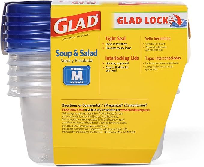 Glad GladWare Medium Rectangle Food Storage Containers, 24 Oz, 5 Ct, 6-Pk | Airtight, leak-resistant containers for soups, salads, and meal prep; microwave, dishwasher, and freezer safe - Image 8