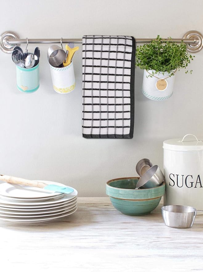 Urban Villa Kitchen Towels Black/White Set of 3 Terry Kitchen Towels 100% Cotton Ultra Soft Size 20X30 Inches Highly Absorbent Over Sized KitchenTowels with Hanging Loop KitchenTowels - Image 6